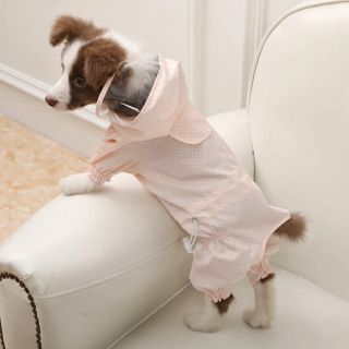 新品　犬服　ドット柄レインコート　水玉レインコート　カッパ　雨散歩　ピンク　M(犬)