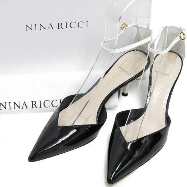 新品 NINA RICCI バイカラー パテント ポインテッドトゥ ストラップ