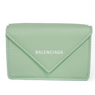 商品が購入可能です 三つ折り財布 【レア】バレンシアガ ペーパーミニウォレット 緑 クロコ型押し 折り財布