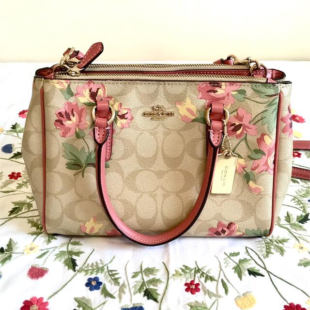 大人気✨COACH ショルダーバッグ 2way フローラル 花レザー グリーン