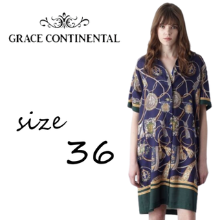 グレースコンチネンタル(GRACE CONTINENTAL)の定価45,360円【極美品】グレースコンチネンタル 総柄シャツドレス ワンピース(ひざ丈ワンピース)