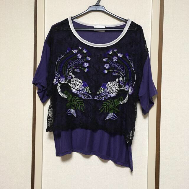 mame - mame mame kurogouchi 刺繍レースTシャツ パープルの通販 mame - mame mame kurogouchi 刺繍レースTシャツ パープルの通販