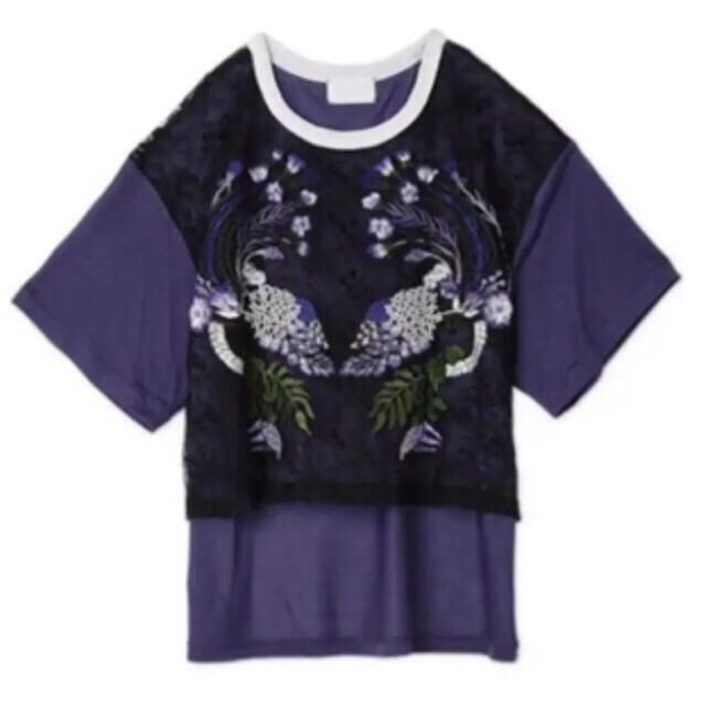mame(マメ)のmame mame kurogouchi 刺繍レースTシャツ パープル レディースのトップス(Tシャツ(半袖/袖なし))の商品写真