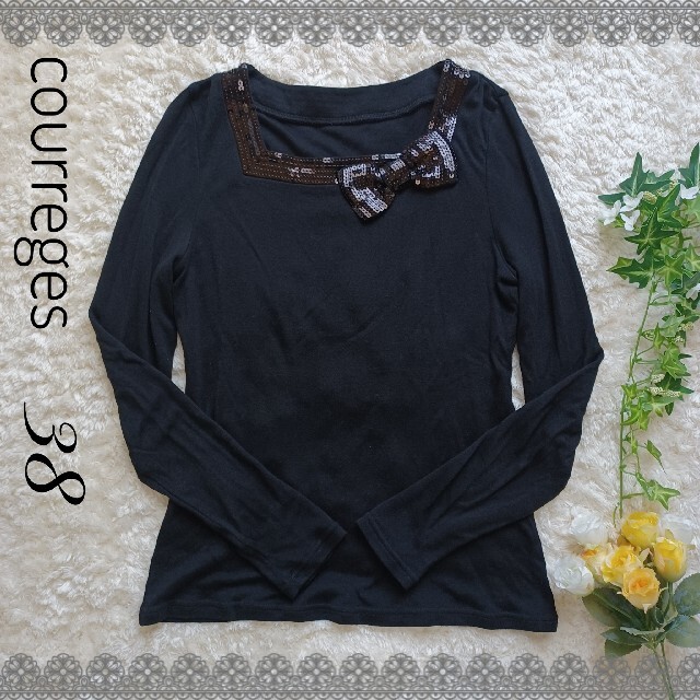Courreges(クレージュ)の【courreges】スパンコールのリボンが可愛い 長袖カットソー レディースのトップス(カットソー(長袖/七分))の商品写真