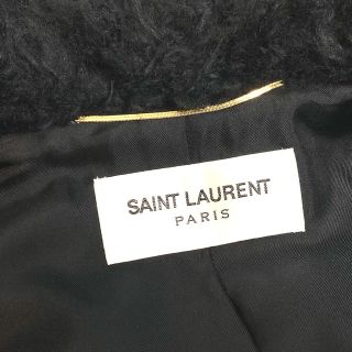 イヴ・サンローラン YVES SAINT LAURENT フェイクカーリーファー 490062 ダブル ロングコート フェイクファー ブラック 未使用