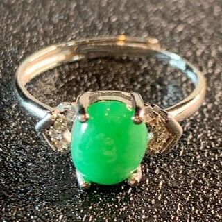 指輪 本翡翠 フリーサイズ 緑色 ヒスイ A貨 シルバー 誕生日プレゼント 16(リング(指輪))