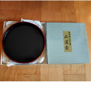 未使用☆山道盆 柿合 本漆塗 茶道具 木製漆器 紙箱(漆芸)