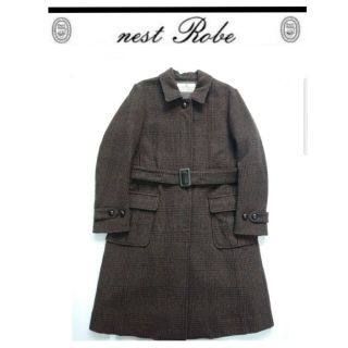 ネストローブ(nest Robe)のnest Robe ネストローブ ツィードコート  千鳥格子 ブラウン コート(ロングコート)