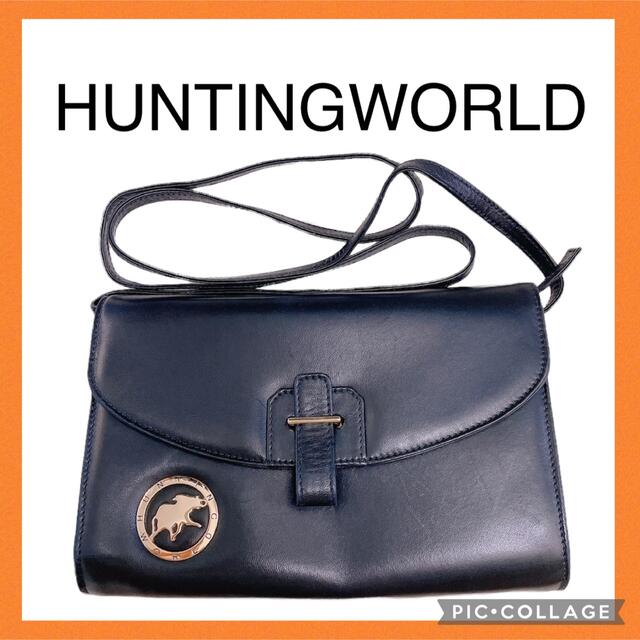 huntingworld ハンティングワールド ショルダーバッグ レザー 金ロゴ-