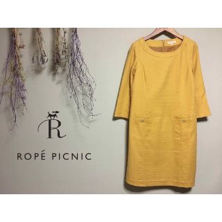 ロペピクニック(Rope' Picnic)のRopePicnic ロペピクニック　マスタードカラー　7分丈袖　ワンピース(ひざ丈ワンピース)