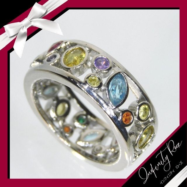 （1019）17号　カラフルポップランダムワイドリング　可愛い指輪　爪留め仕様 レディースのアクセサリー(リング(指輪))の商品写真
