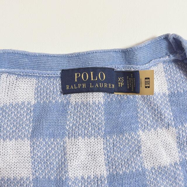 POLO RALPH LAUREN(ポロラルフローレン)のラルフローレン　ギンガムチェック柄　半袖ニットカーディガン　アイスブルー レディースのトップス(カーディガン)の商品写真