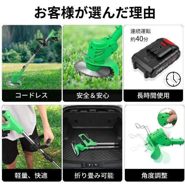 TOOLS LIFE 充電式草刈り機 折り畳み式 （バッテリー 2個付き