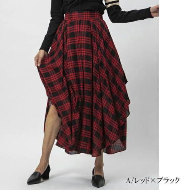 DOUBLE STANDARD CLOTHING(ダブルスタンダードクロージング)のダブルスタンダードクロージング チェック ロングスカート 20AW フリル 赤黒 レディースのスカート(ロングスカート)の商品写真