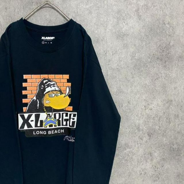 XLARGE(エクストララージ)のエクストララージ　ロンt デカロゴ　プリント 黒　メンズ　S 古着　長袖　F1 メンズのトップス(Tシャツ/カットソー(七分/長袖))の商品写真