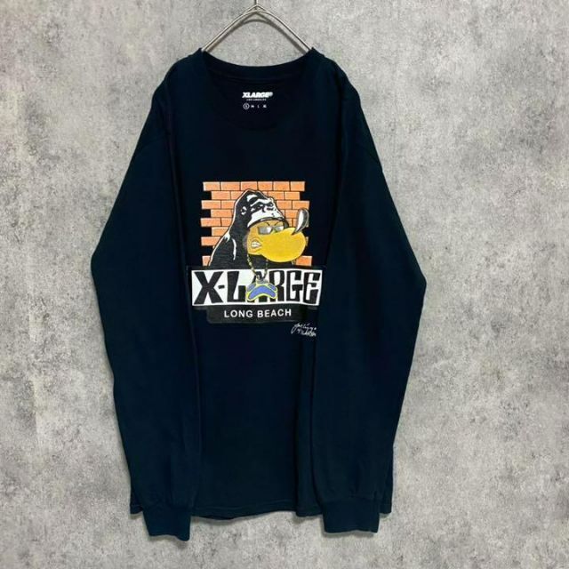 XLARGE(エクストララージ)のエクストララージ　ロンt デカロゴ　プリント 黒　メンズ　S 古着　長袖　F1 メンズのトップス(Tシャツ/カットソー(七分/長袖))の商品写真