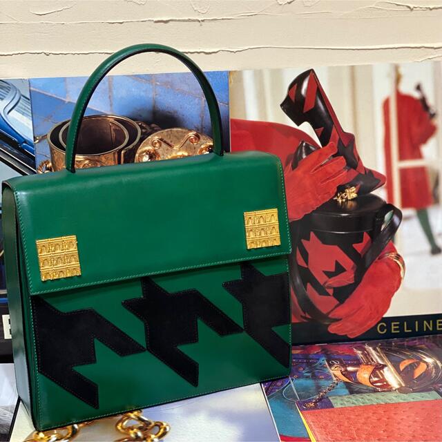 激レア 希少モデル VINTAGE OLD CELINE ハンドバッグ 千鳥格子アンティーク