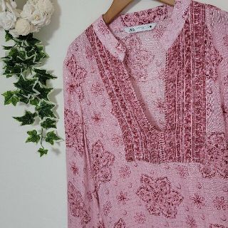 ザラ(ZARA)の新品！ ザラ ZARA カフタン ロングワンピース サイズ28 ピンク(ロングワンピース/マキシワンピース)