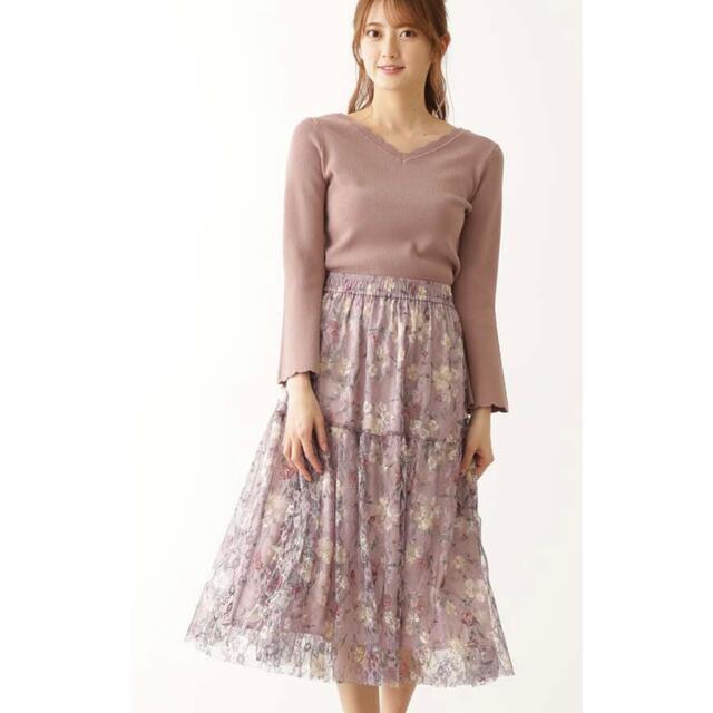 JILL by JILLSTUART(ジルバイジルスチュアート)の美品　フローラルチュールレーススカート レディースのスカート(ロングスカート)の商品写真