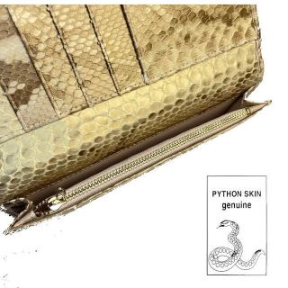 新品シルバー蛇革パイソン折り財布