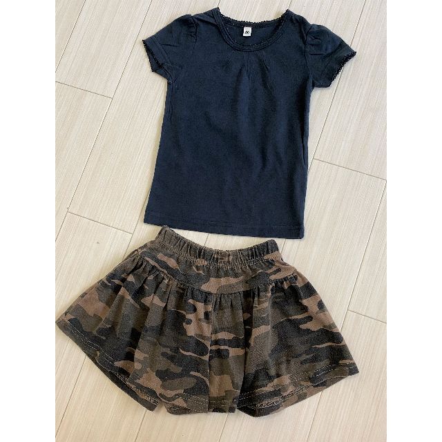 90～95シンプル黒Tシャツ白スカート迷彩キュロット3枚セット♡1歳半2歳女の子 キッズ/ベビー/マタニティのキッズ服女の子用(90cm~)(スカート)の商品写真