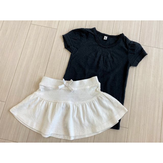 90～95シンプル黒Tシャツ白スカート迷彩キュロット3枚セット♡1歳半2歳女の子 キッズ/ベビー/マタニティのキッズ服女の子用(90cm~)(スカート)の商品写真