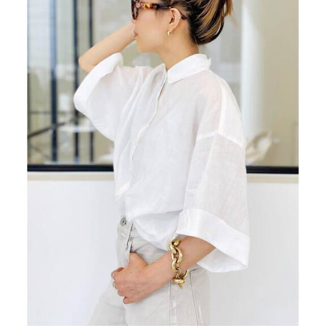 L'Appartement DEUXIEME CLASSE(アパルトモンドゥーズィエムクラス)の定価22,000 Ramie Half Sleeve Shirt ホワイト レディースのトップス(シャツ/ブラウス(半袖/袖なし))の商品写真