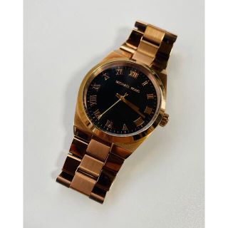 マイケルコース(Michael Kors)の【電池新品の美品】マイケルコースのチャニング☆ローズゴールド×ブラックカラー☆(腕時計)