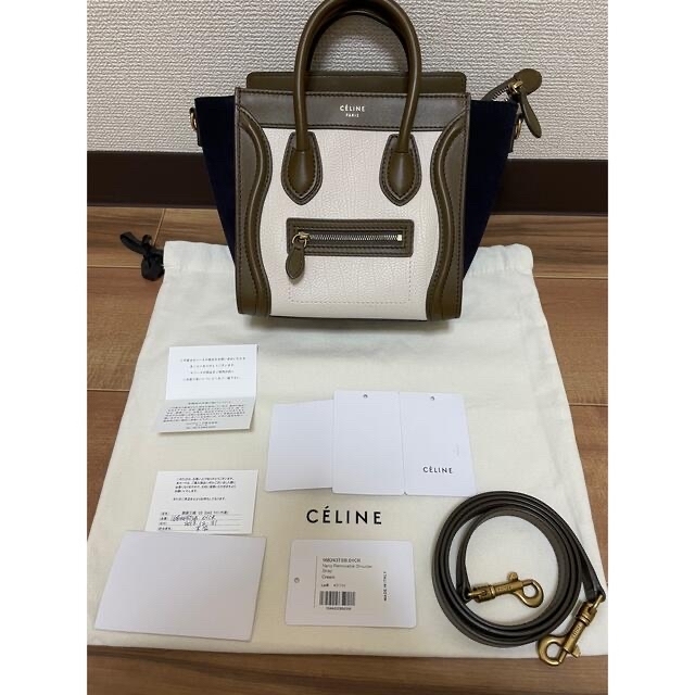 celine(セリーヌ)のCELINE セリーヌ　ラゲージナノ　ネイビー✖️カーキ レディースのバッグ(ショルダーバッグ)の商品写真