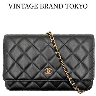 シャネル(CHANEL)のCHANEL シャネル チェーンウォレット マトラッセ チェーンショルダー ココマーク 財布 ギャランティカードあり・シールあり AP0250 ラムスキン    ブラック 黒 ゴールド金具 レディース 人気【中古品】(ウォレットチェーン)