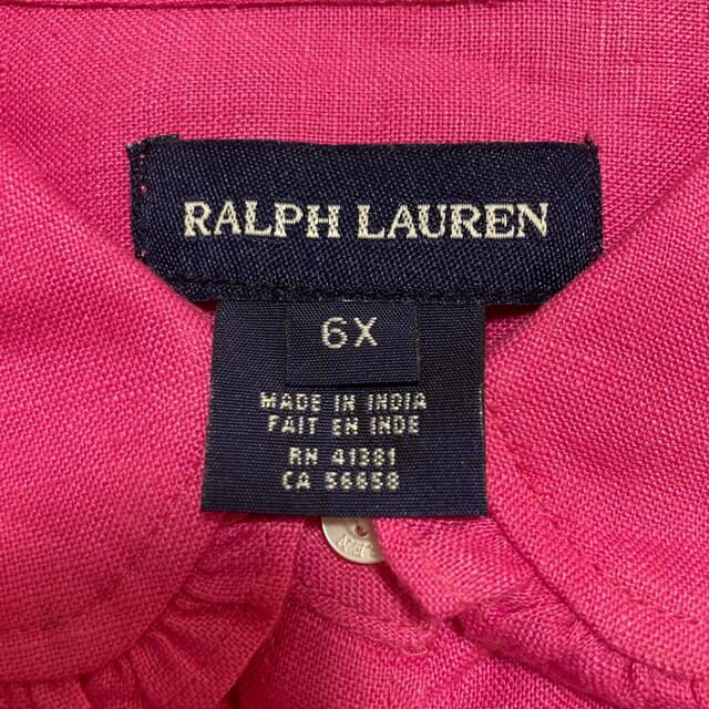 Ralph Lauren(ラルフローレン)のタグ付き　未使用　ラルフローレン　女児　ピンク　フリル　シャツ　6X キッズ/ベビー/マタニティのキッズ服女の子用(90cm~)(Tシャツ/カットソー)の商品写真