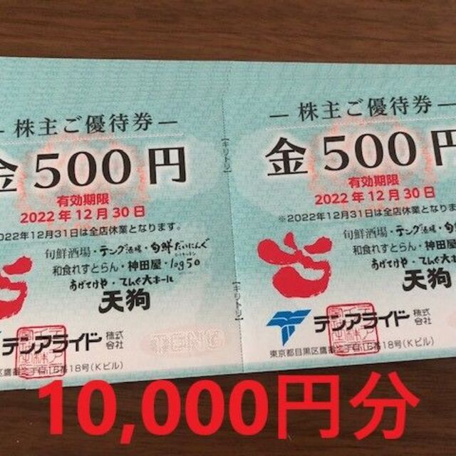10000円分！テンアライド 株主優待 テング酒場