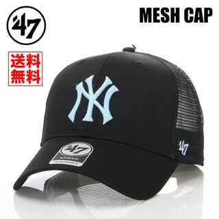 フォーティセブン(47 Brand)の【新品】47BRAND メッシュキャップ NY ヤンキース 帽子 黒×水色ロゴ(キャップ)