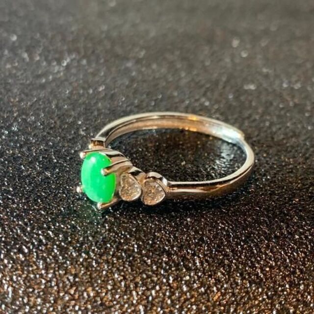 指輪 本翡翠 フリーサイズ 緑色 ヒスイ A貨 シルバー 誕生日プレゼント 65 レディースのアクセサリー(リング(指輪))の商品写真
