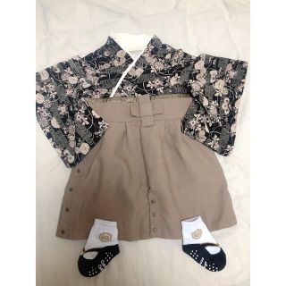 【最終値下げ】和柄ちりめん袴風カバーオール　男の子用　50-70サイズ(和服/着物)