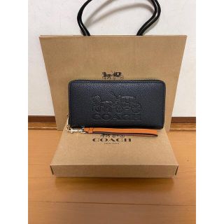 コーチ(COACH)のCOACH コーチ　財布　長財布　黒　ブラック　馬車柄　ストラップ付(財布)