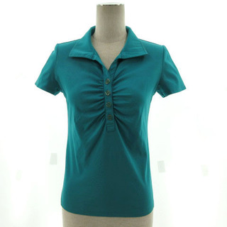 インディヴィ(INDIVI)のINDIVI ポロシャツ 半袖 ギャザー ブルー系 ターコイズブルー 青緑 38(ポロシャツ)