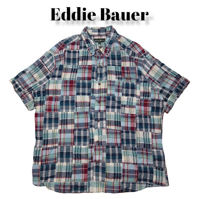 EddieBauer  半袖 パッチワークシャツ エディーバウアー  緑