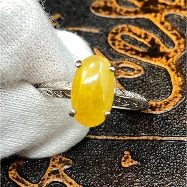 指輪 リング 本翡翠 ヒスイ 黄色 フリーサイズ  縁起物 天然石 本物保証#3アクセサリー