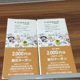 アスクル 株主優待 LOHACO割引クーポン 4000円分（500円ｘ8枚）(ショッピング)
