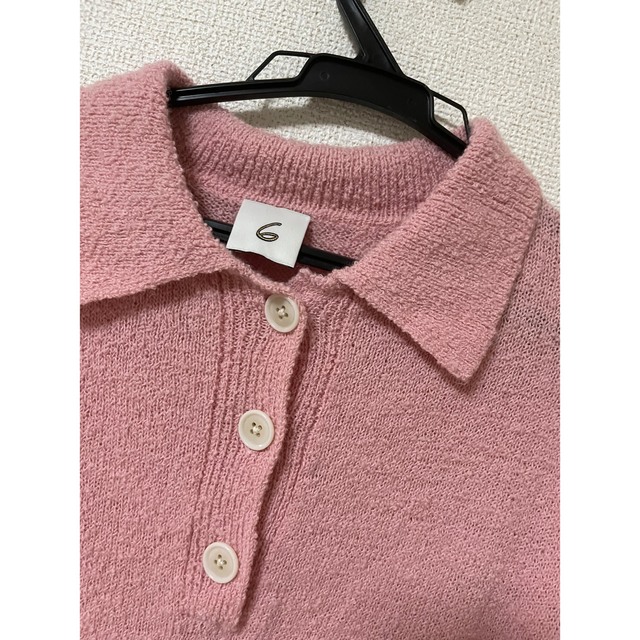 6 (ROKU)(ロク)のroku 6 ユナイテッドアローズ COLLAR KNIT ピンク　ポロニット レディースのトップス(ニット/セーター)の商品写真