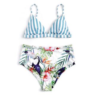 Striped Tropical Bird Bikini Set (S)(水着)