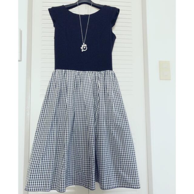 Rene ルネ 【美品】ネイビー♡バイカラーギンガムチェックワンピース34