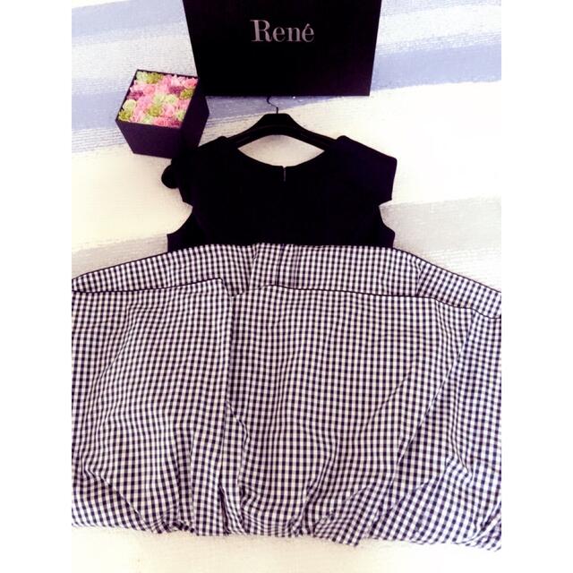 Rene ルネ 【美品】ネイビー♡バイカラーギンガムチェックワンピース34