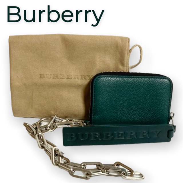 新品】BURBERRY バーバリー チェーン付き カードケース 小銭入れ 緑-