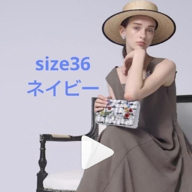 2022年“Summer Lady” size36 ネイビー リネンライクひざ丈ワンピース