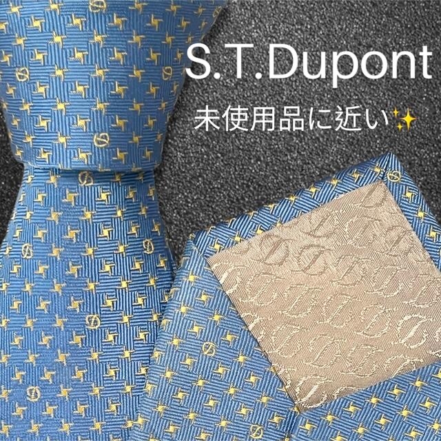 S.T. Dupont(エステーデュポン)の【新品・未使用品に近い✨】S.T.Dupont ブルー ロゴ柄 メンズのファッション小物(ネクタイ)の商品写真