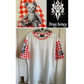 ファンキーフルーツ(FUNKY FRUIT)のDrug Honey ドラッグハニー　チェッカー柄スケルトンベア　カットソー(Tシャツ(半袖/袖なし))