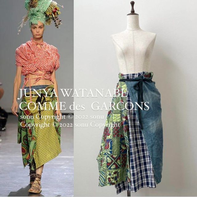 JUNYA WATANABE COMME des GARCONS(ジュンヤワタナベコムデギャルソン)の2009SSジュンヤ ワタナベ ギャルソン アフリカン柄デニム ラップ スカート レディースのスカート(ロングスカート)の商品写真