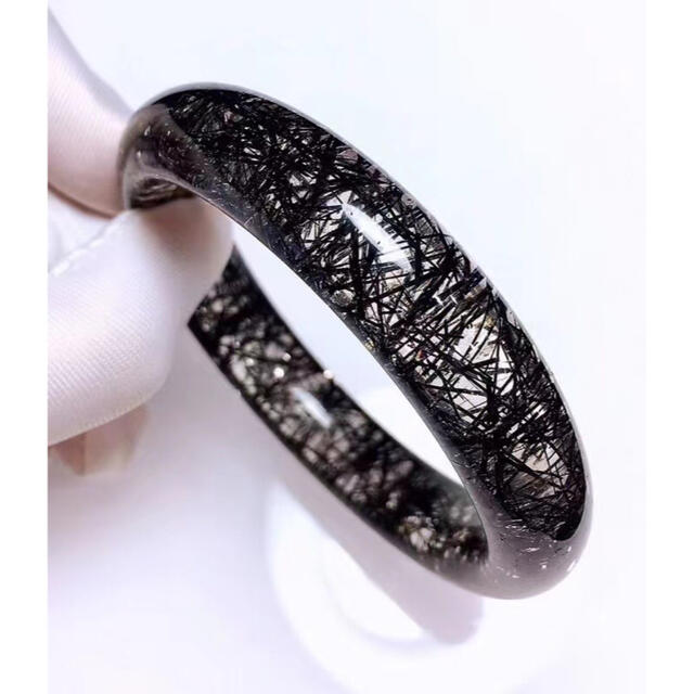天然】ブラックルチルクォーツ バングル 56mm-